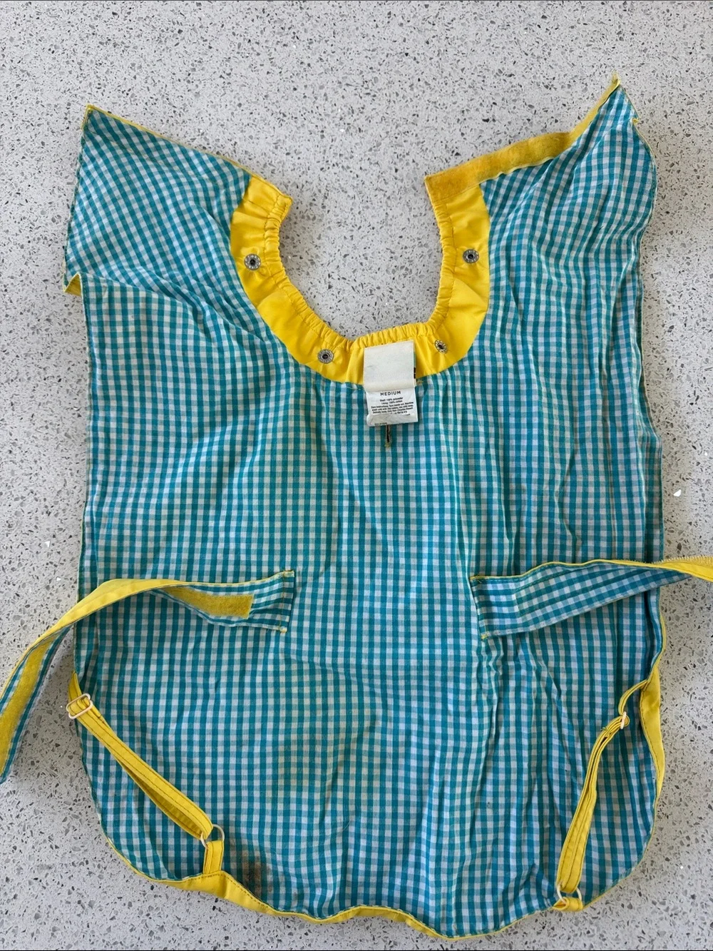 Martha Stewart Yellow exterior and Aqua Gingham lining  dog raincoat.
